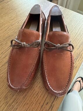 Men's Brown leather Moc Toe Loafers with Bow Accent